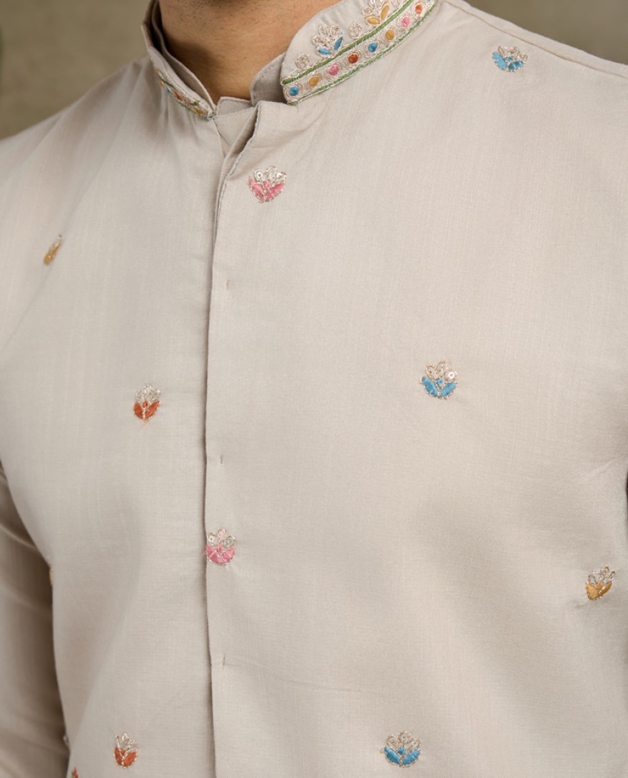 61236-ivory -  Stylish Ivory Men's Kurta Koti Set – Elegant & Trendy